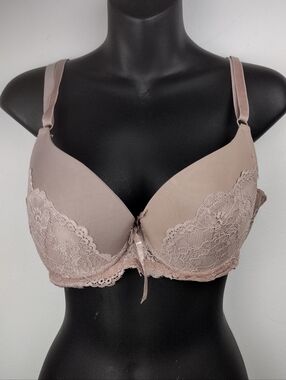 Sofra 38B Lace-Trim Push Up Bra in Blush Taupe